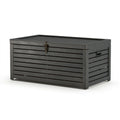 Coffre de rangement extérieur 120 cm en métal anthracite avec couvercle verrouillable