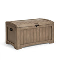 Coffre de rangement extérieur 120 x 60 x 63 cm en plastique marron effet bois avec couvercle